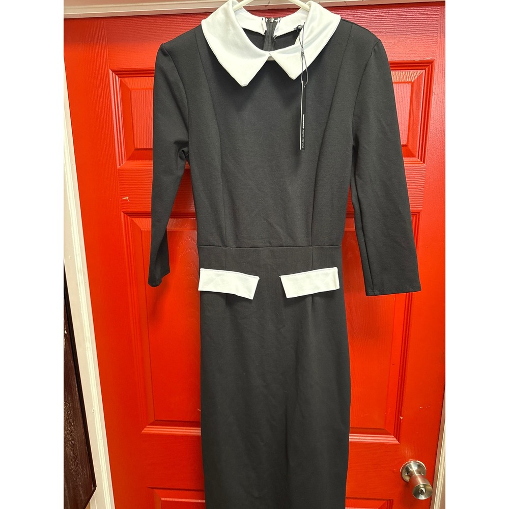 Fashion Nova All Business 3/4 Sleeve Ponte Midi Dress Black White Size M SD3180N